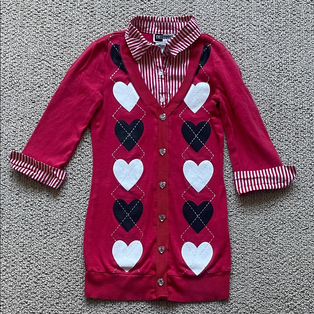 Knitworks Red and White Heart Striped Top